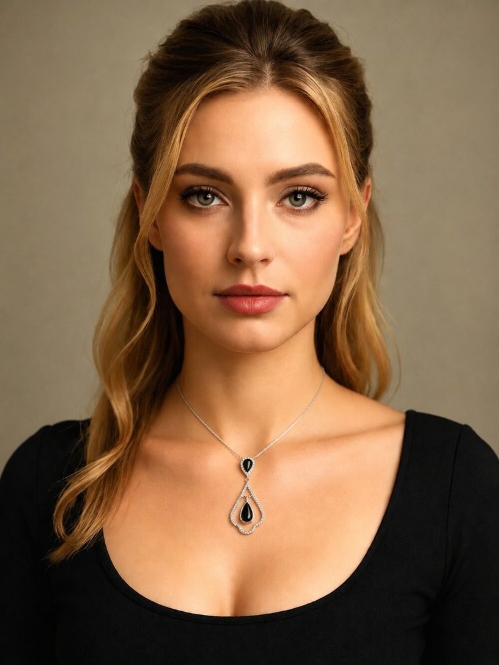 Black Onyx CZ Sterling Silver Pendant Necklace 🆕